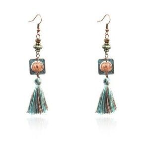 Tassel Dangle Earrings Boho Style‎ Bronze Tone Square Charm Fashion Jewelry
